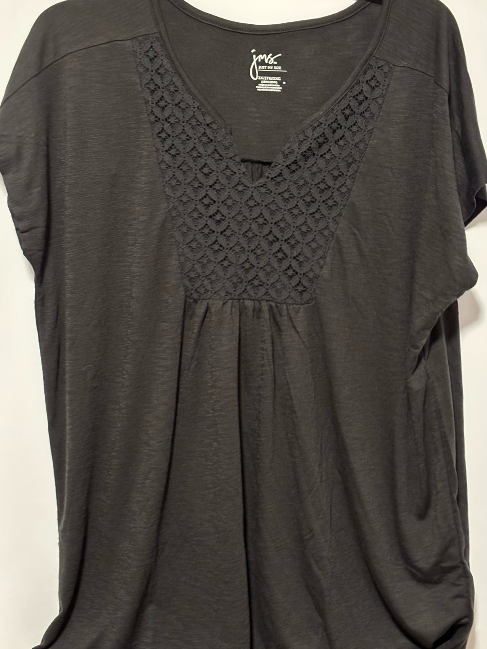 Just My Size Black Crochet Yoke V-Neck Tunic Top